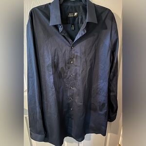 J Ferrar Mens Shirt 18 1/2 (38-39) Deep Blue SKULL Impression Great Condition